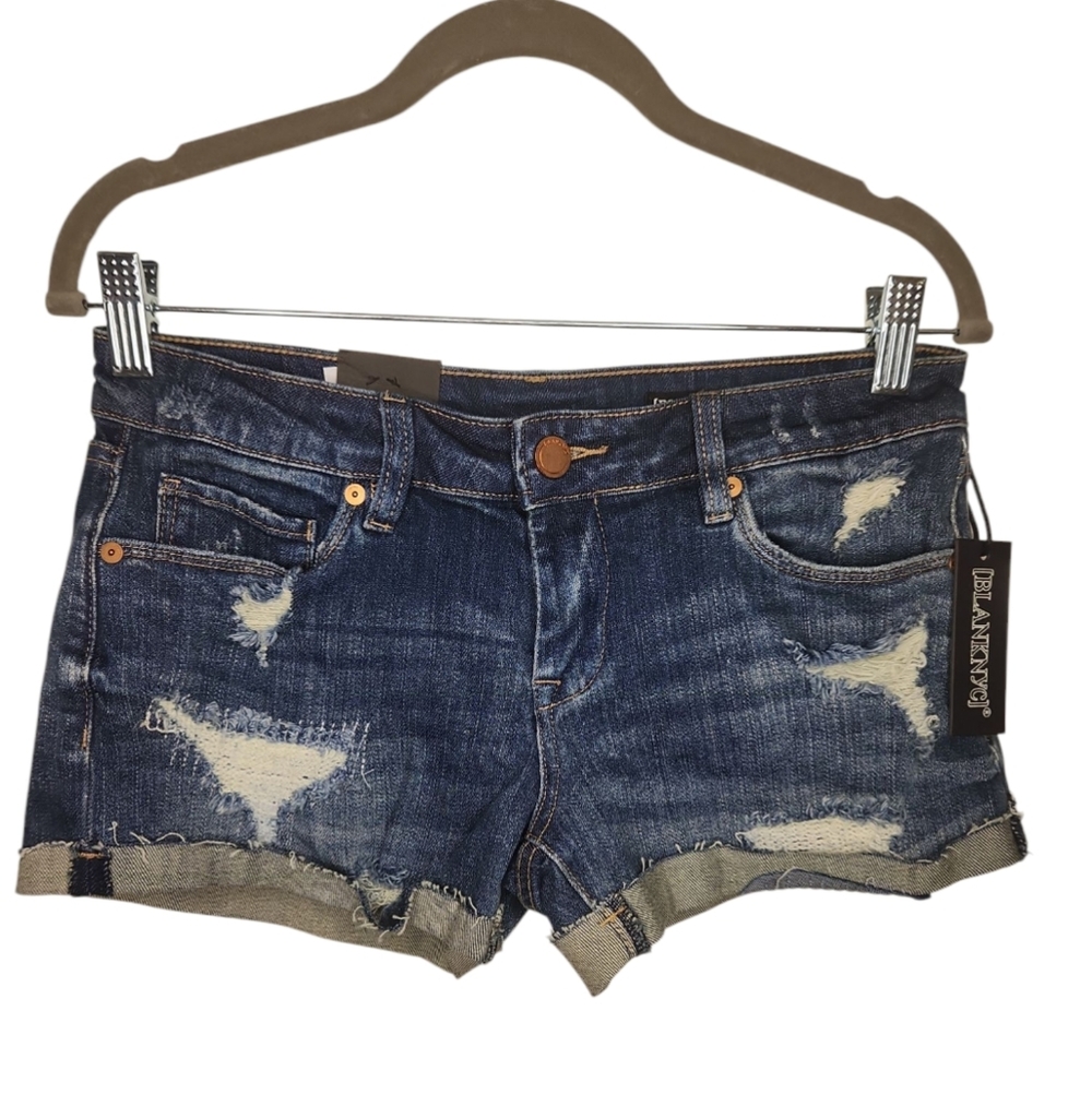 NWT Nordstrom The Fulton Blanknyc Roll Up Distressed Denim Blue Shorts Size 24